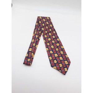 Brandini Necktie 100% Silk Blue Red Yellow Geometric Floral Tie U.S.A. Made